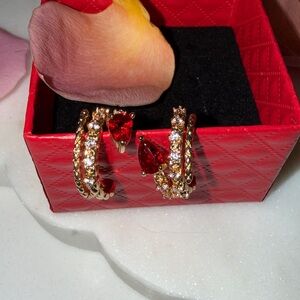 Gold-Tone Snake Ear Cuff with Ruby Red and Diamond Crystals